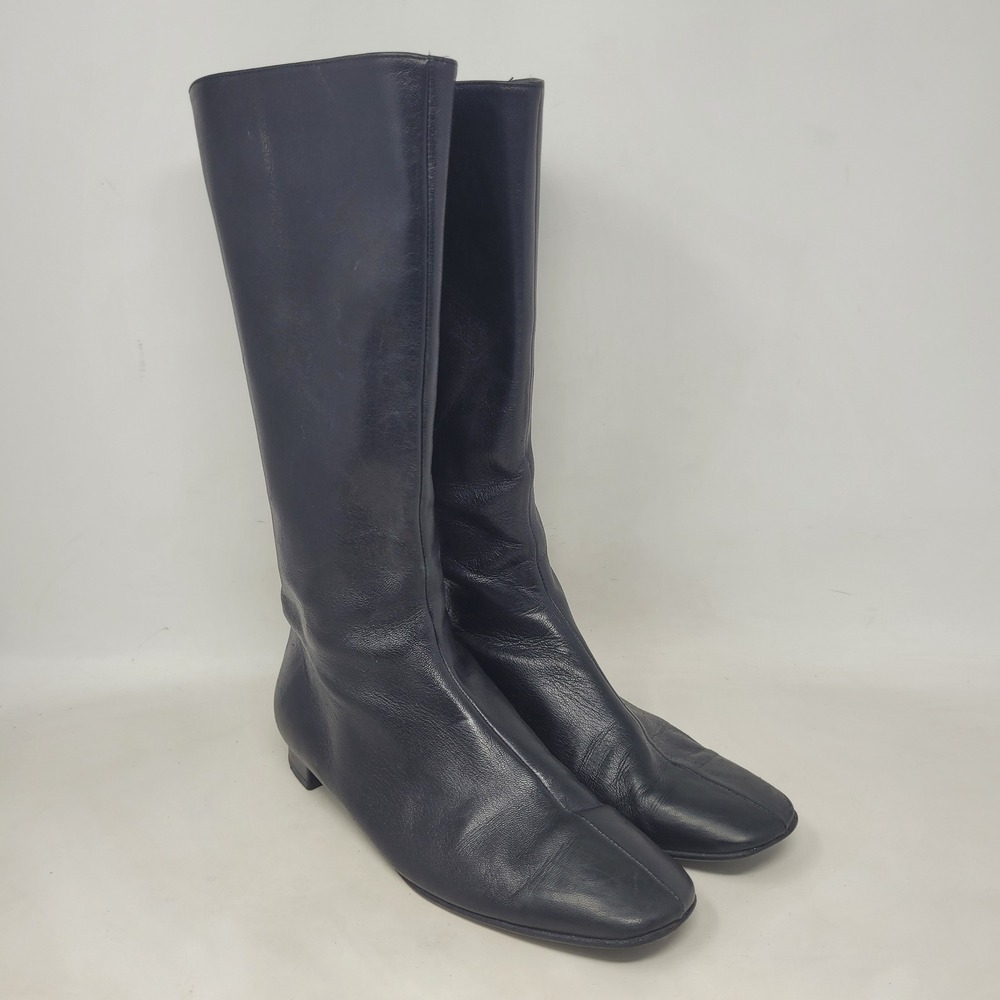 Banan Republic Boots 5.5 Black Leather Zip Mod Equestrian Minimalist Sleek Italy